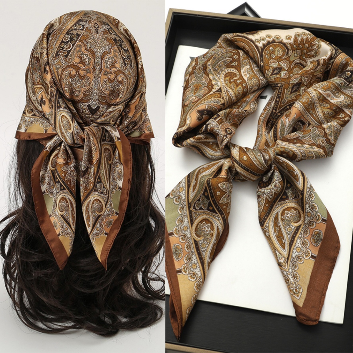 Scarf Silk Square - Bohemian Style Print Luxury Brand Silk