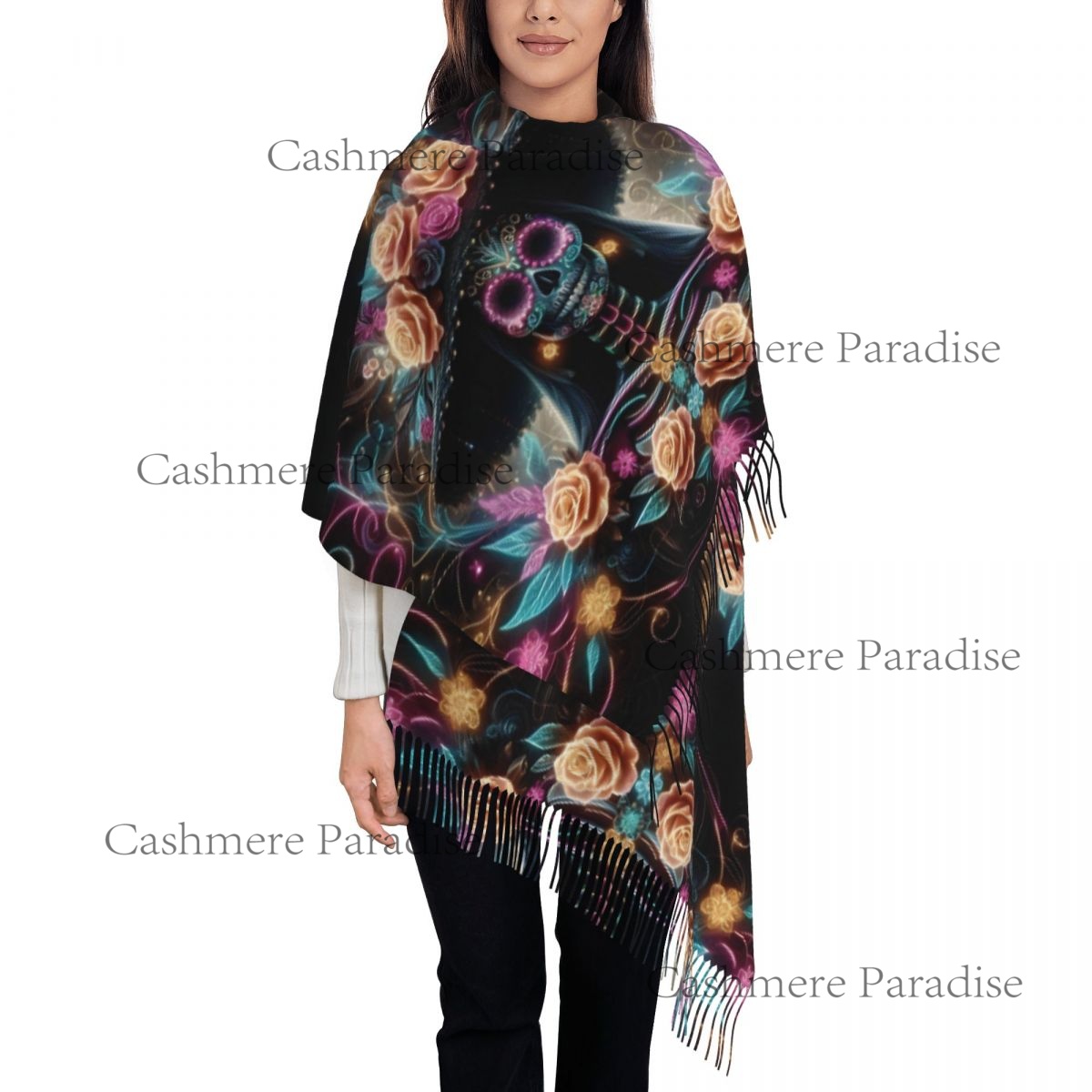 Pashmina Wrap Large - Mexico Skull Woman Vintage Style Women's
