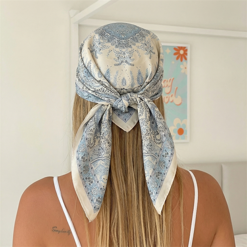 Ascot Neck Scarf - Luxury Printing Silk Square Scarf Women