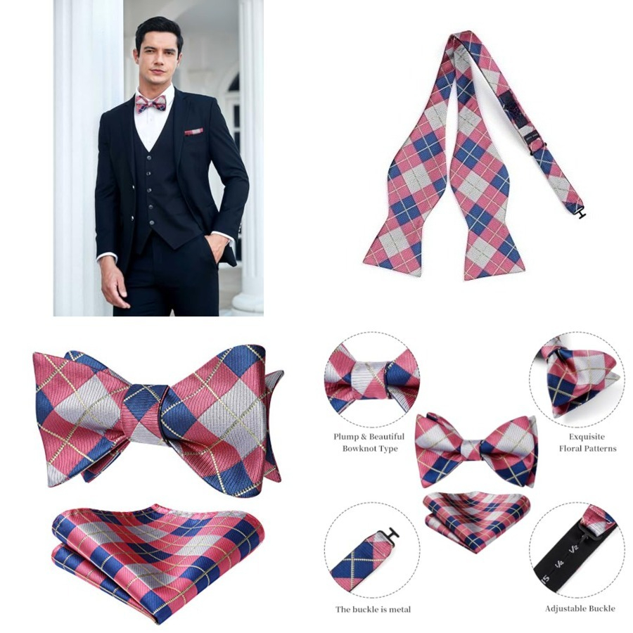 Pocket Square Set - Bow Ties for Men Check Plaid