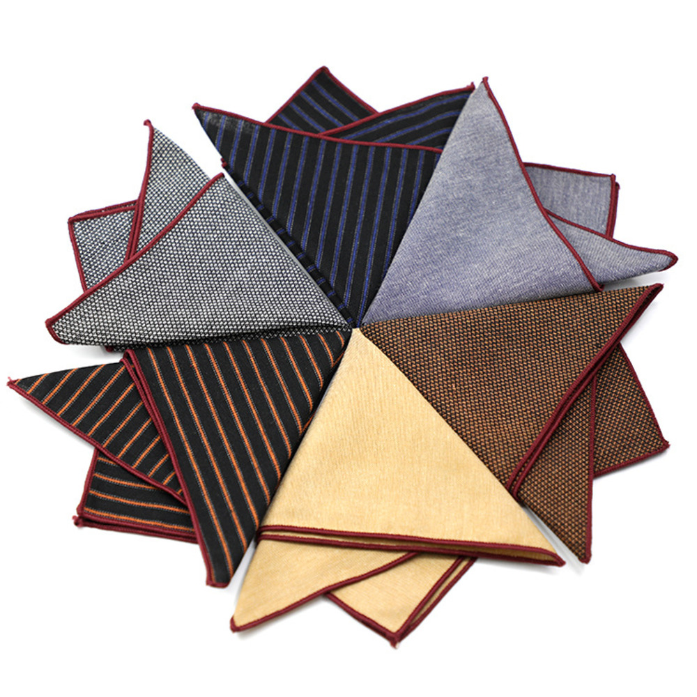 Solid Striped Brown Pocket Squ - Handkerchief Cotton Men のレビューと価格