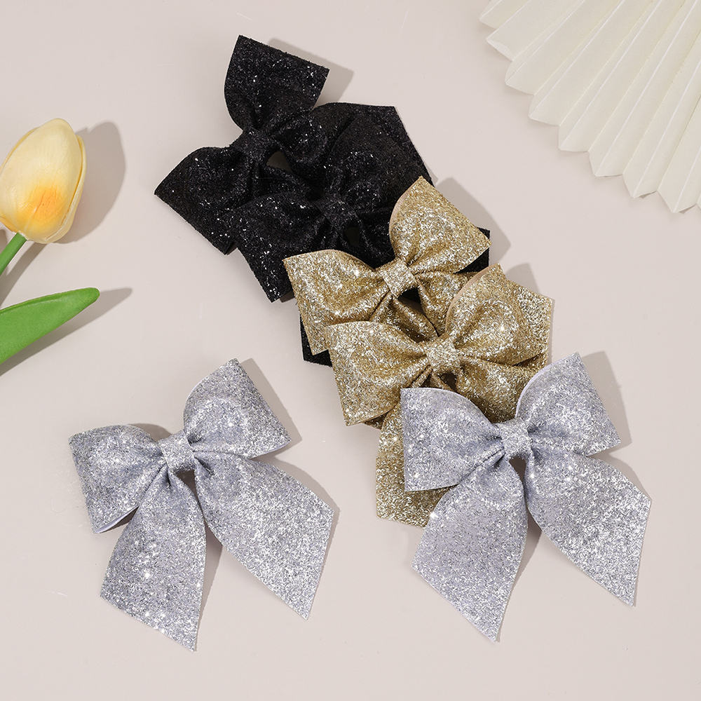 6Pcs Sparkling Bow Hair Clips  - Tie Clip Silver のレビューと価格