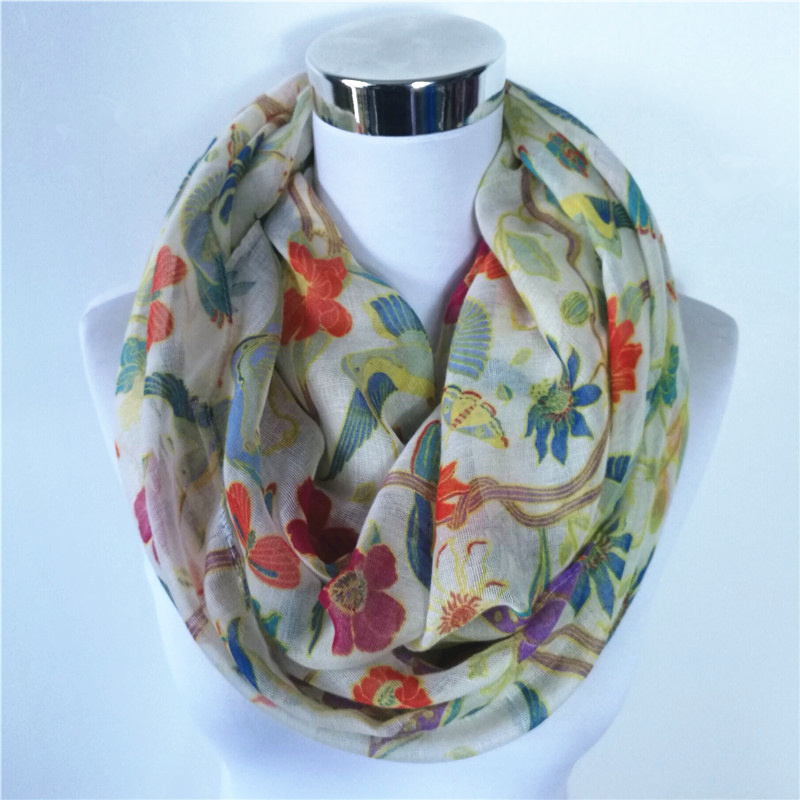 New Magpie Bird print Viscose  - Infinity Scarf Knit のレビューと価格