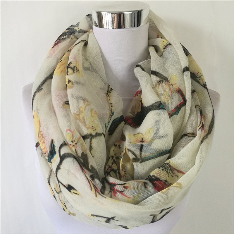 New Magpie Bird print Viscose  - Infinity Scarf Knit のレビューと価格