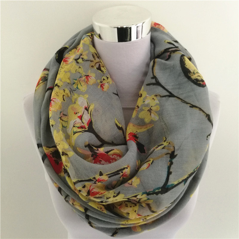 New Magpie Bird print Viscose  - Infinity Scarf Knit のレビューと価格