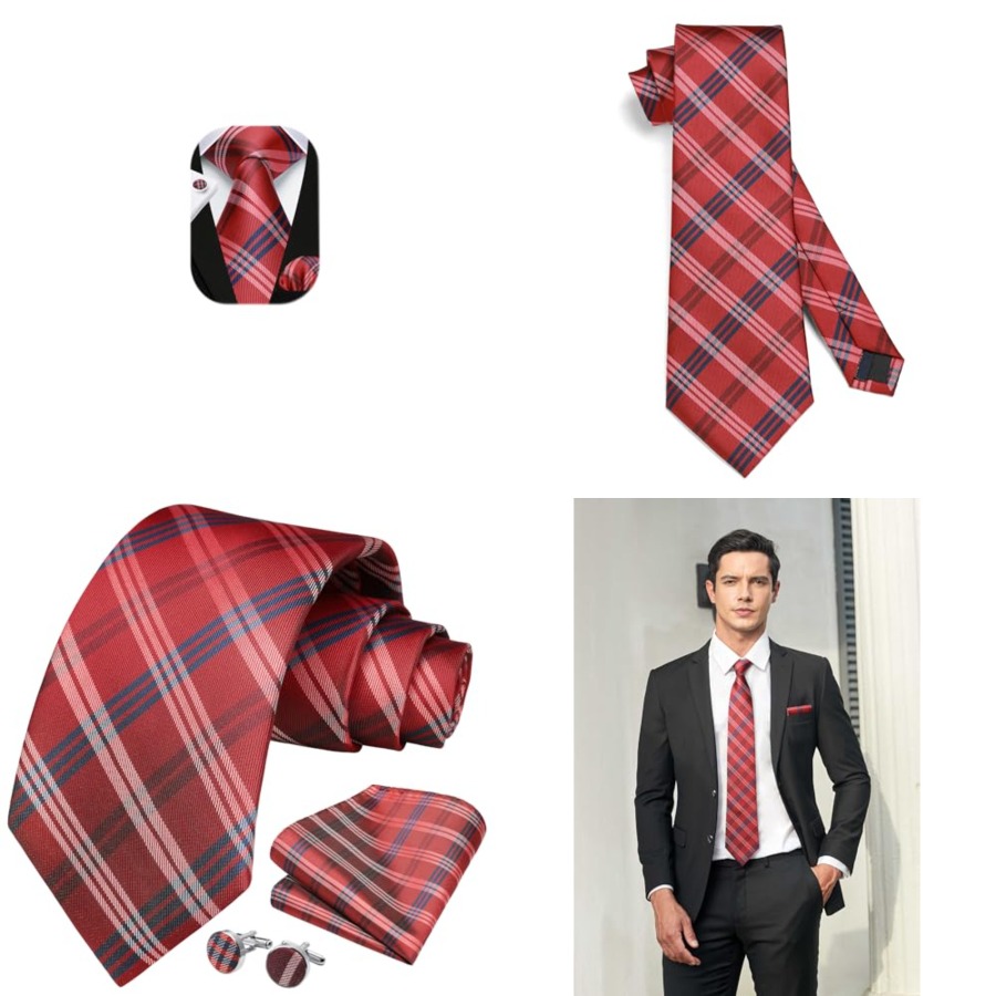 Mens Ties Set Stripe Plaid Tie - Pocket Square Set のレビューと価格