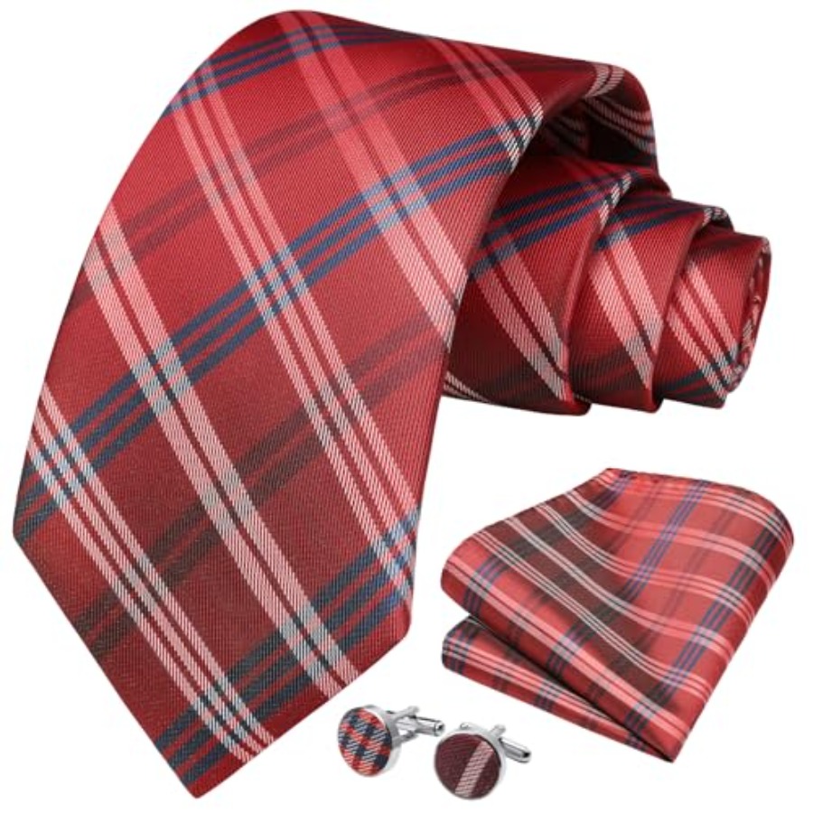 Mens Ties Set Stripe Plaid Tie - Pocket Square Set のレビューと価格