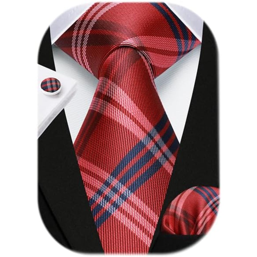 Mens Ties Set Stripe Plaid Tie - Pocket Square Set のレビューと価格