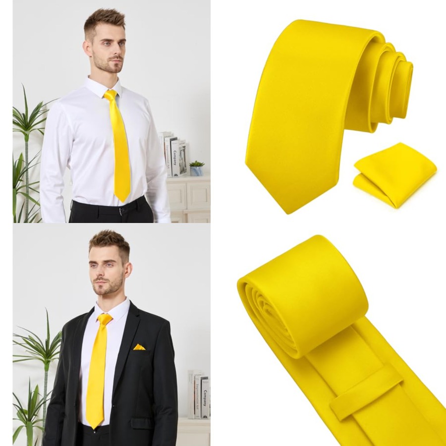 Men's Tie Set Solid Pure Color - Pocket Square Set のレビューと価格