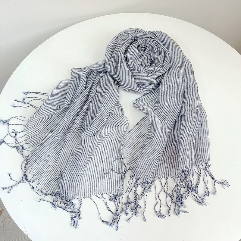 Retro Stripe 100% Linen scarf  - Ascot Neck Scarf のレビューと価格
