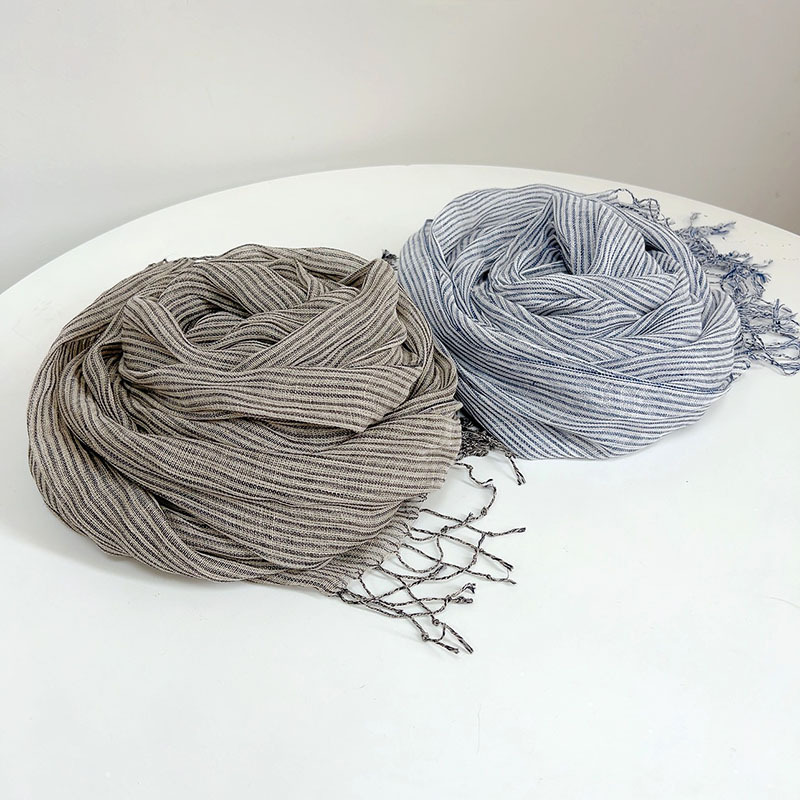 Retro Stripe 100% Linen scarf  - Ascot Neck Scarf のレビューと価格