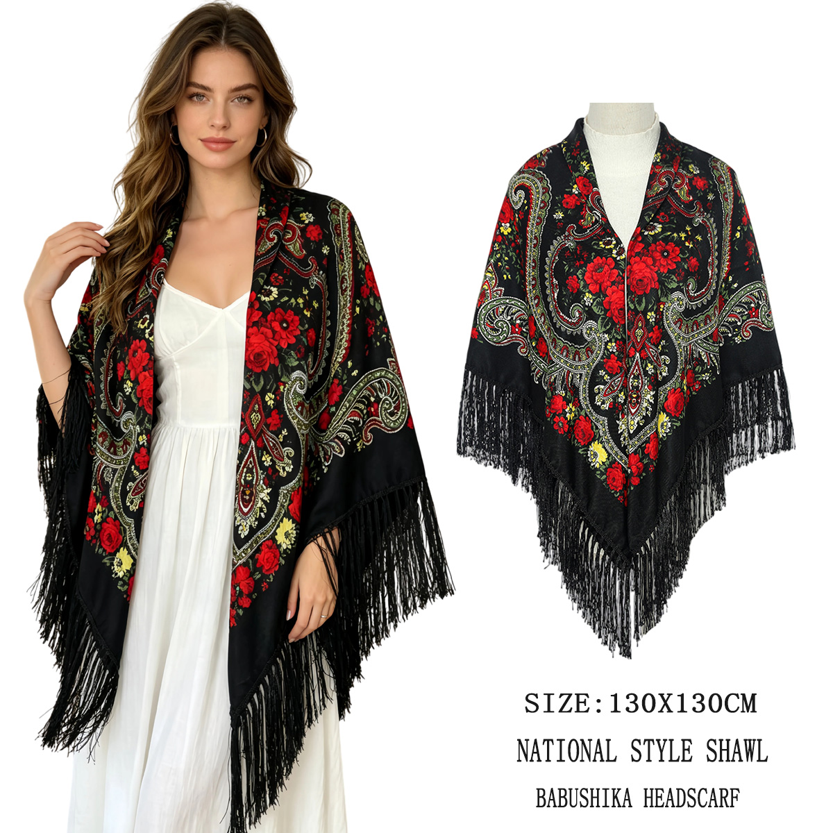 130cm New Russian Square Scarf - Woven Scarf Blanket のレビューと価格