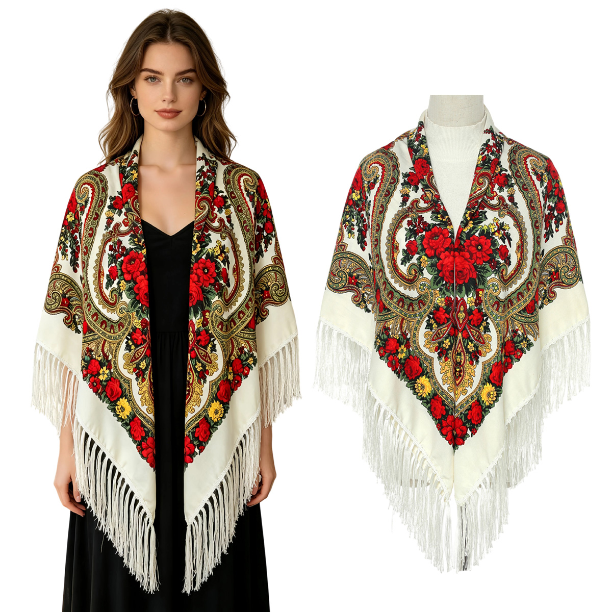 130cm New Russian Square Scarf - Woven Scarf Blanket のレビューと価格