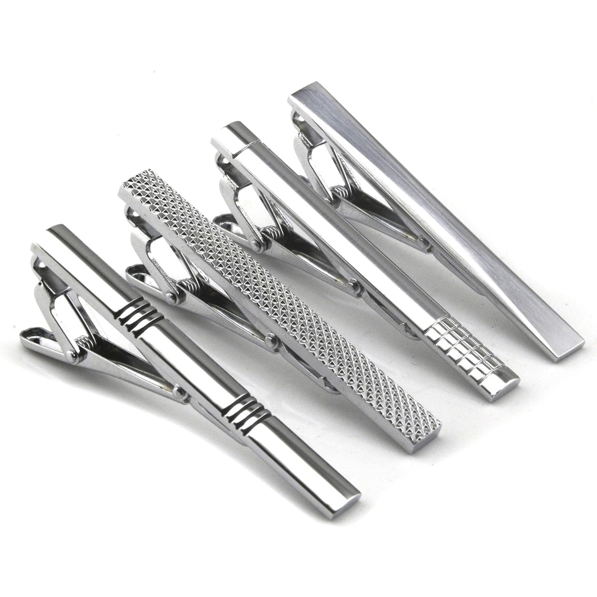 Set of 4 Silver Metal Necktie  - Tie Clip Silver のレビューと価格