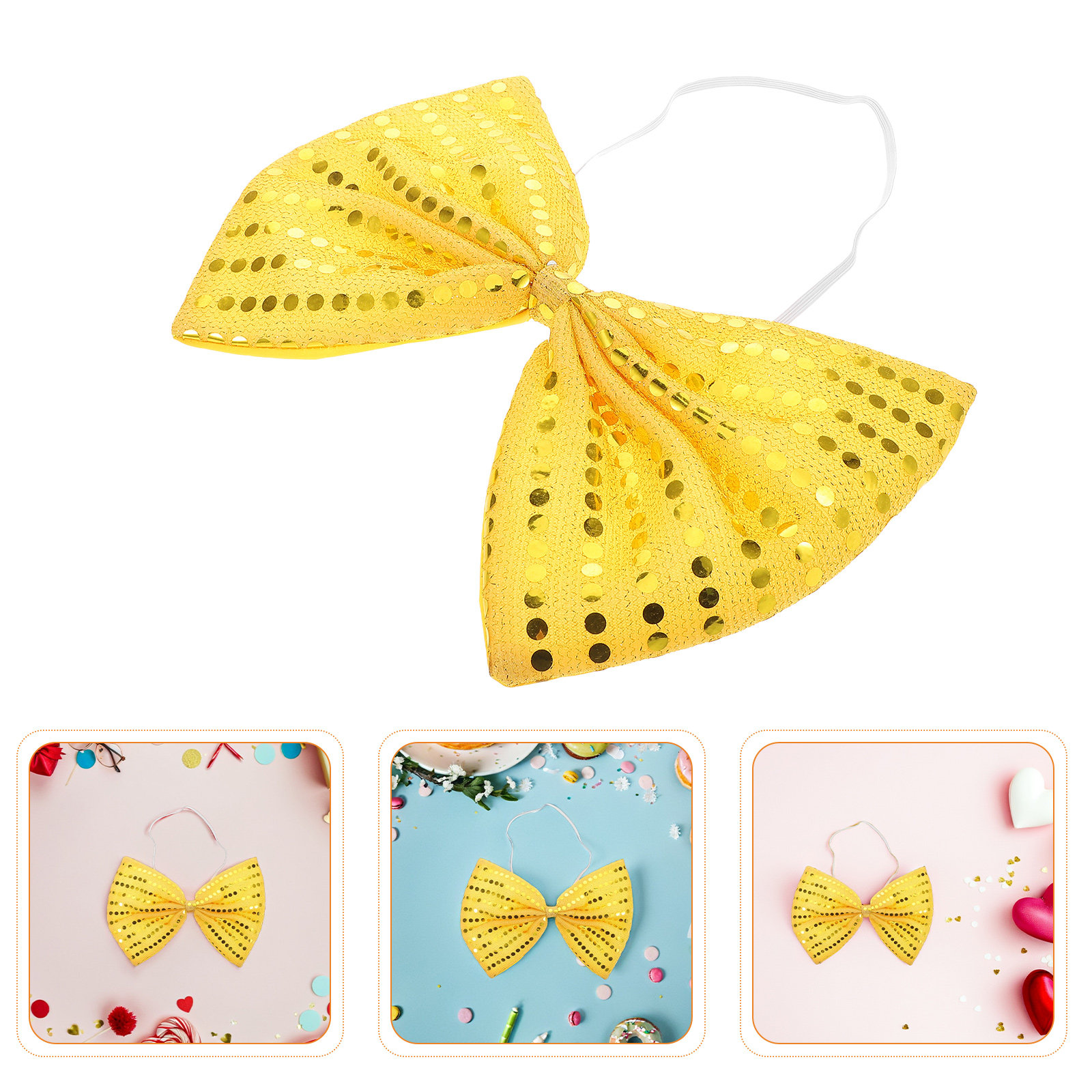2Pcs Gold Sequin Bow Tie Overs - Bow Tie Pre Tied のレビューと価格