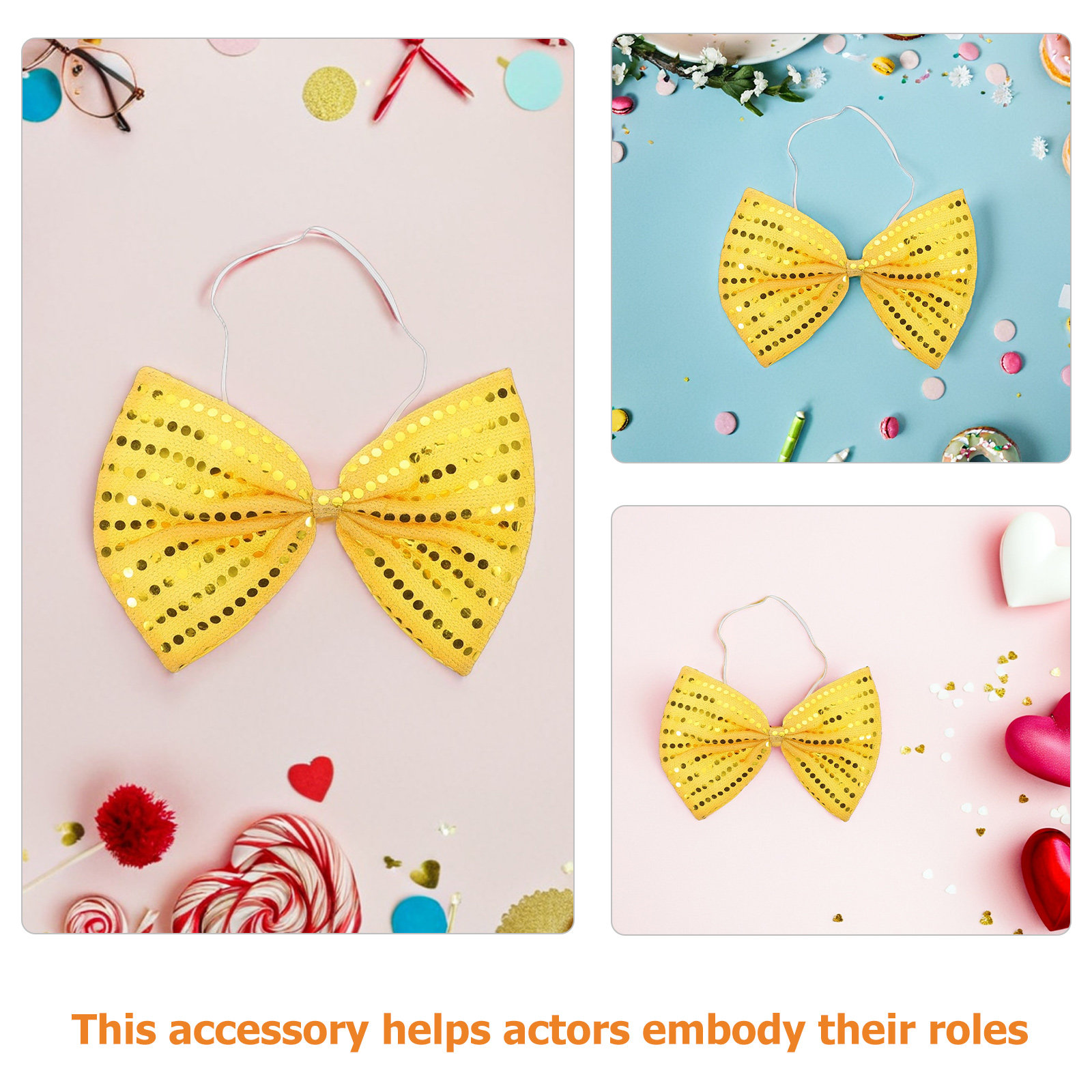 2Pcs Gold Sequin Bow Tie Overs - Bow Tie Pre Tied のレビューと価格