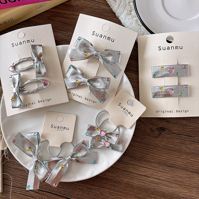 2pcs Diamond Bow Children's Ha - Tie Clip Silver のレビューと価格