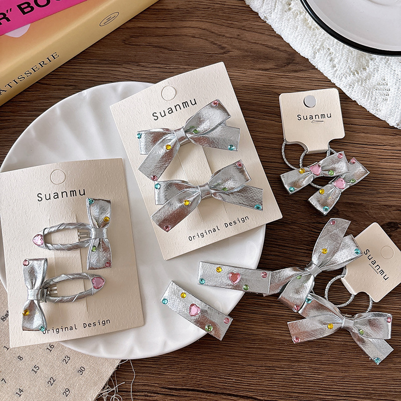 2pcs Diamond Bow Children's Ha - Tie Clip Silver のレビューと価格
