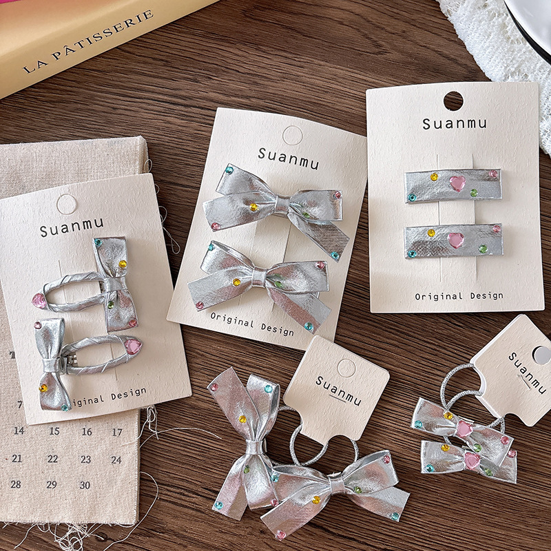 2pcs Diamond Bow Children's Ha - Tie Clip Silver のレビューと価格