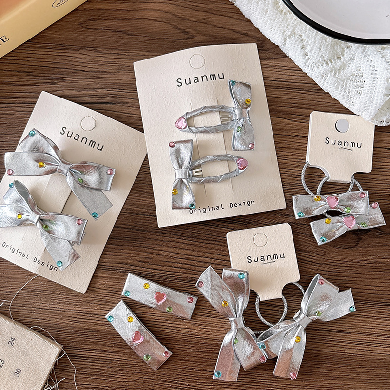 2pcs Diamond Bow Children's Ha - Tie Clip Silver のレビューと価格