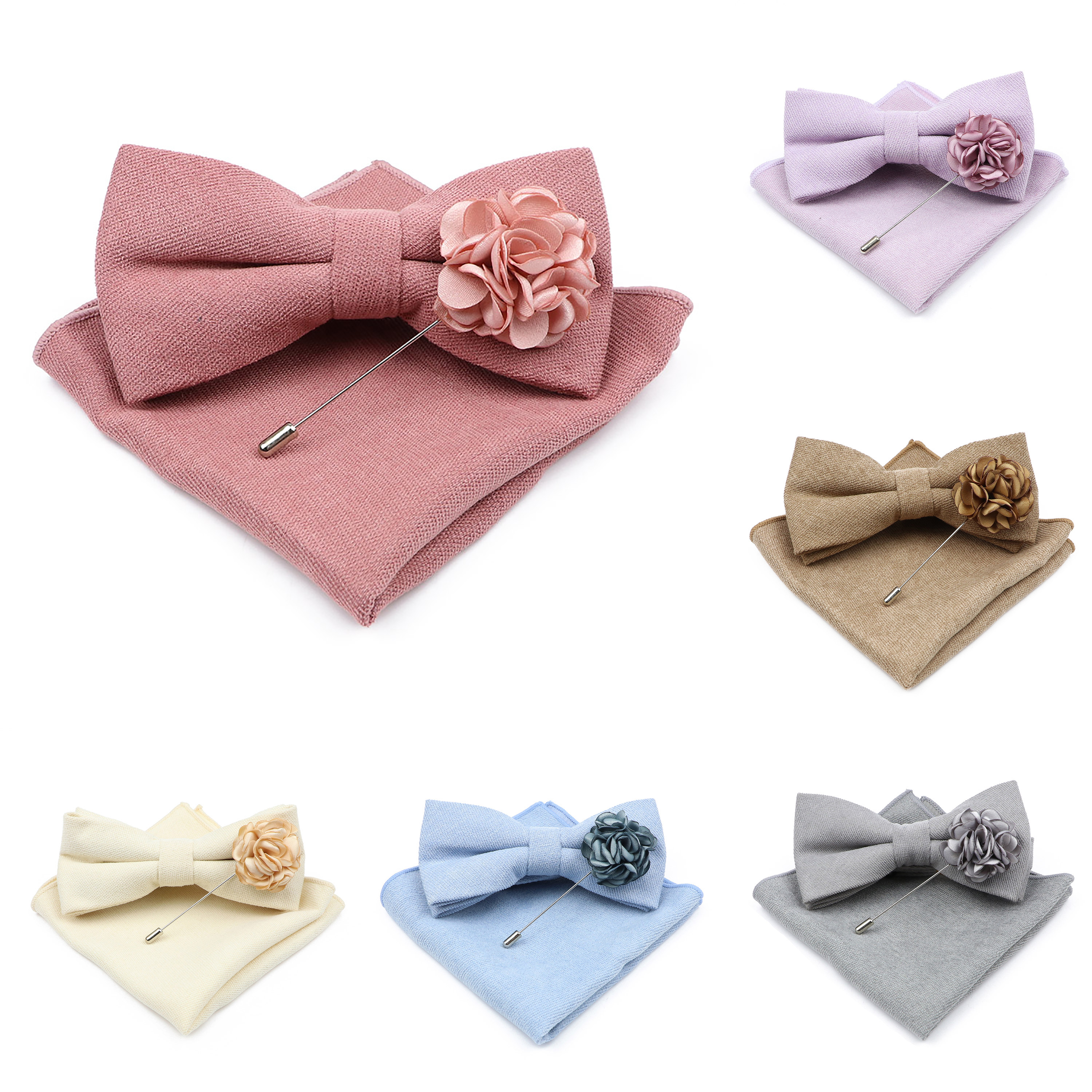 Mens Solid Color Cotton Bowtie - Handkerchief Cotton Men のレビューと価格