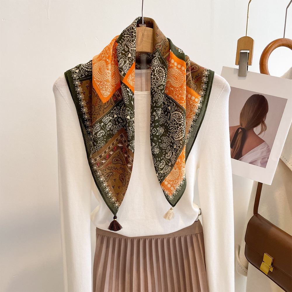 Tassel Scarf Women Square Cott - Bandana Cotton のレビューと価格