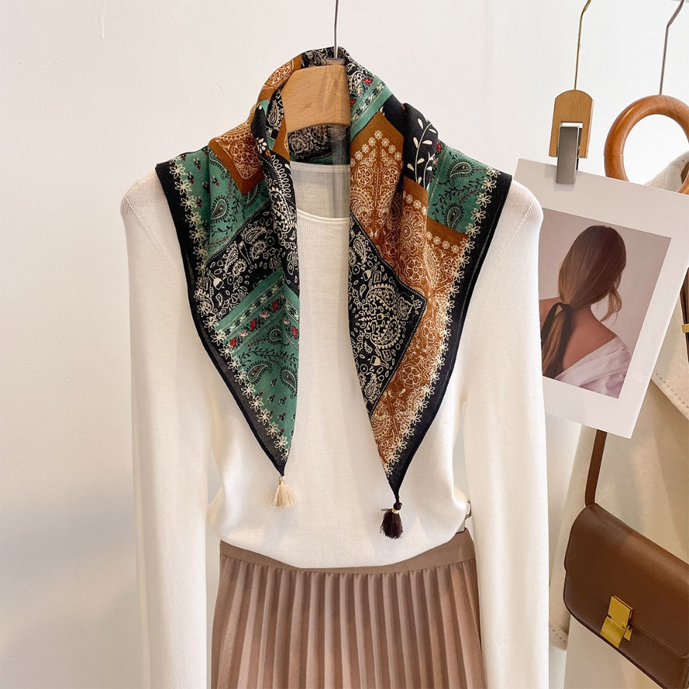 Tassel Scarf Women Square Cott - Bandana Cotton のレビューと価格