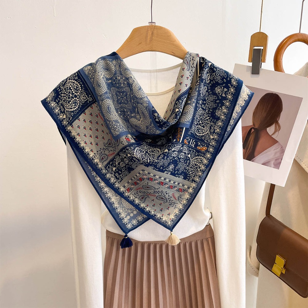 Tassel Scarf Women Square Cott - Bandana Cotton のレビューと価格
