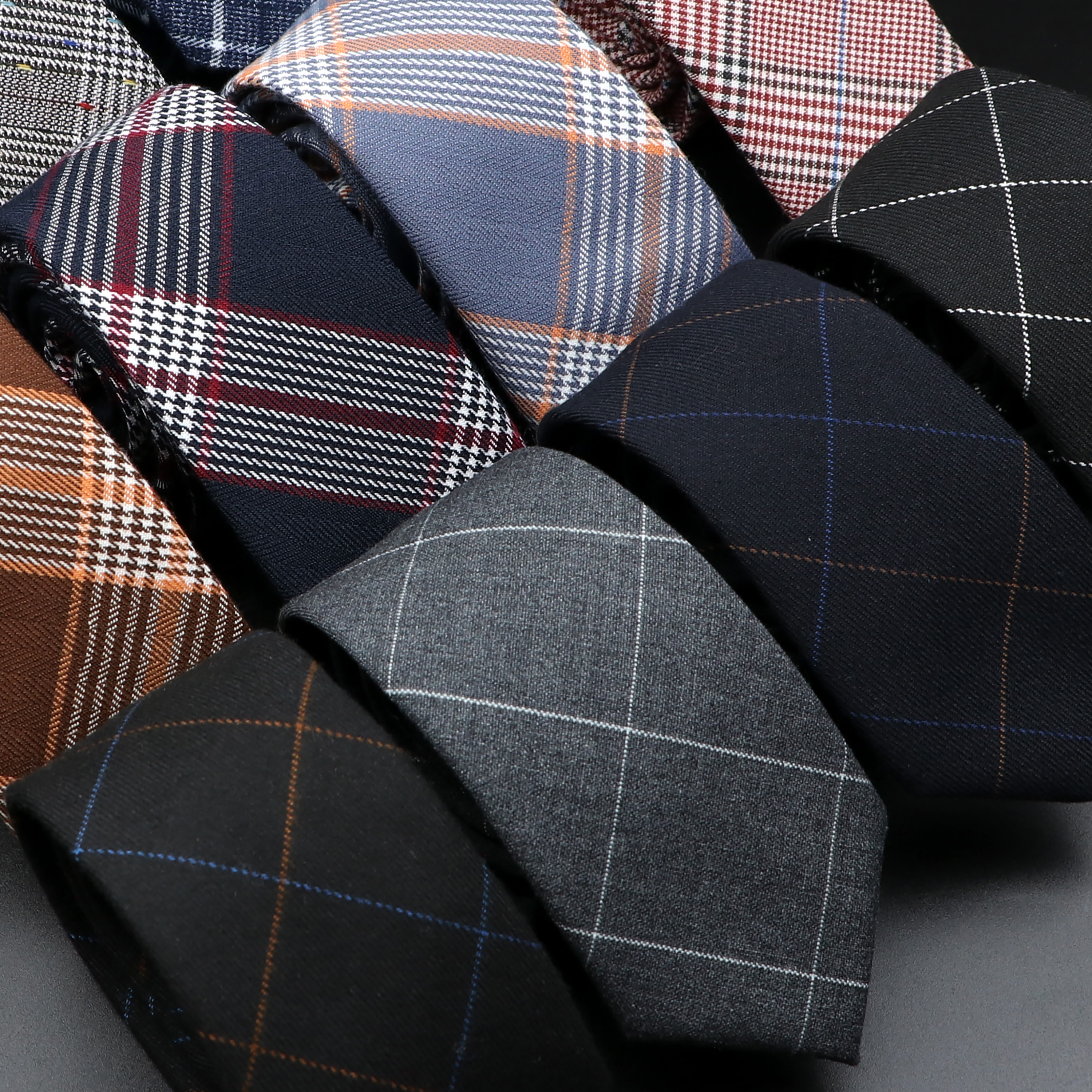 Classic Black Grey Plaid Cotto - Skinny Tie Men のレビューと価格