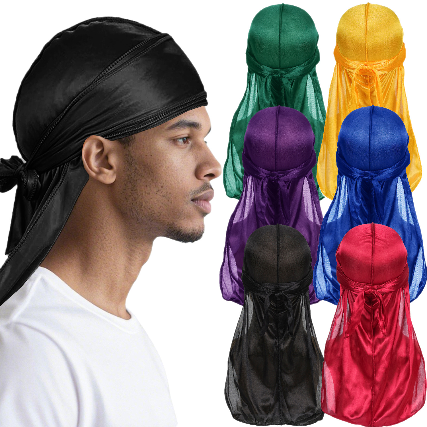 Men Satin Breathable Silky Dur - Bandana Doo Rag のレビューと価格