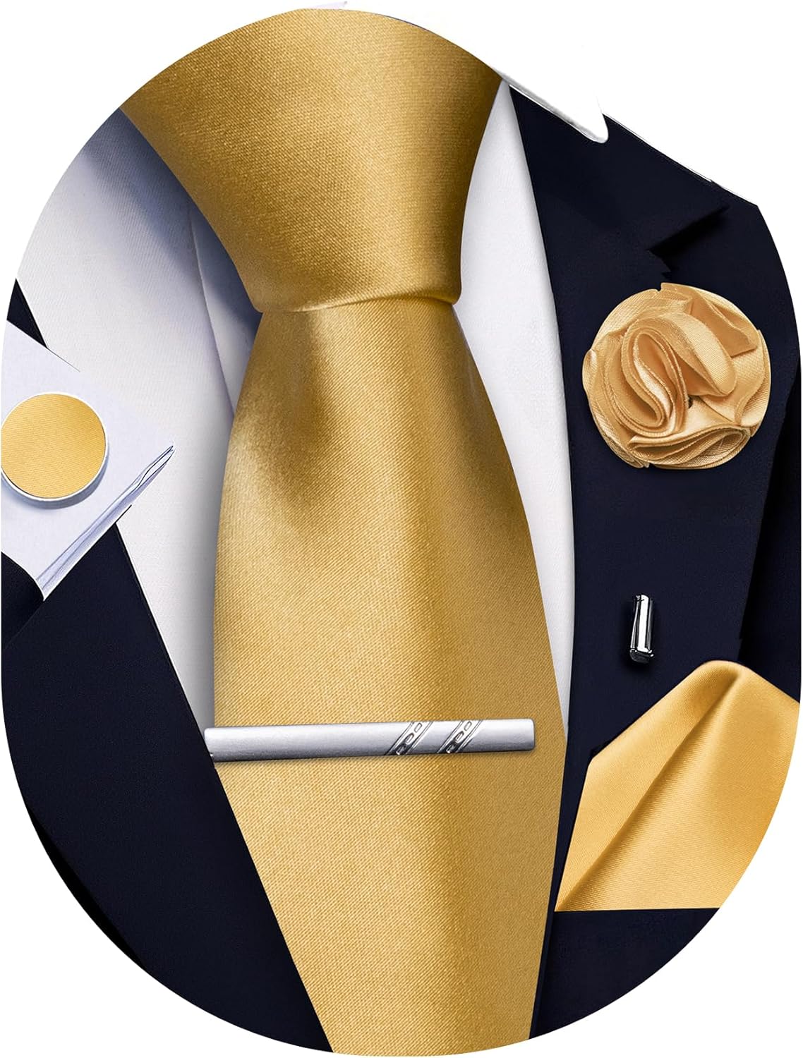 5Pcs Men's Silk Satin Tie Set  - Pocket Square Set のレビューと価格
