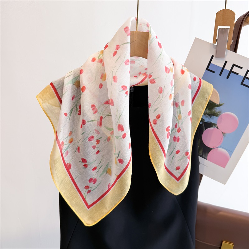 50cm Cotton Linen Square Scarf - Bandana Cotton のレビューと価格