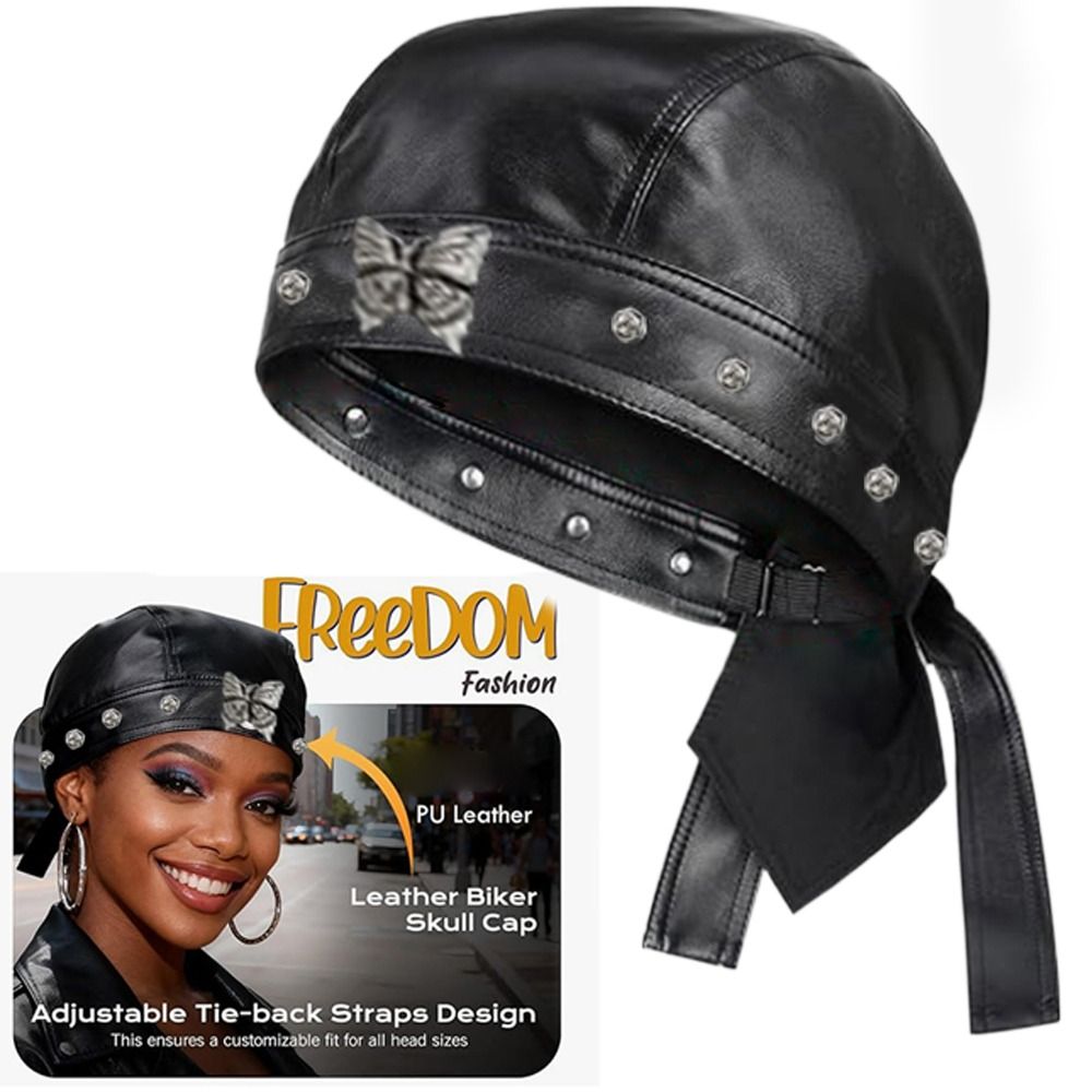 PU Leather Black Biker Cap Adj - Bandana Doo Rag のレビューと価格