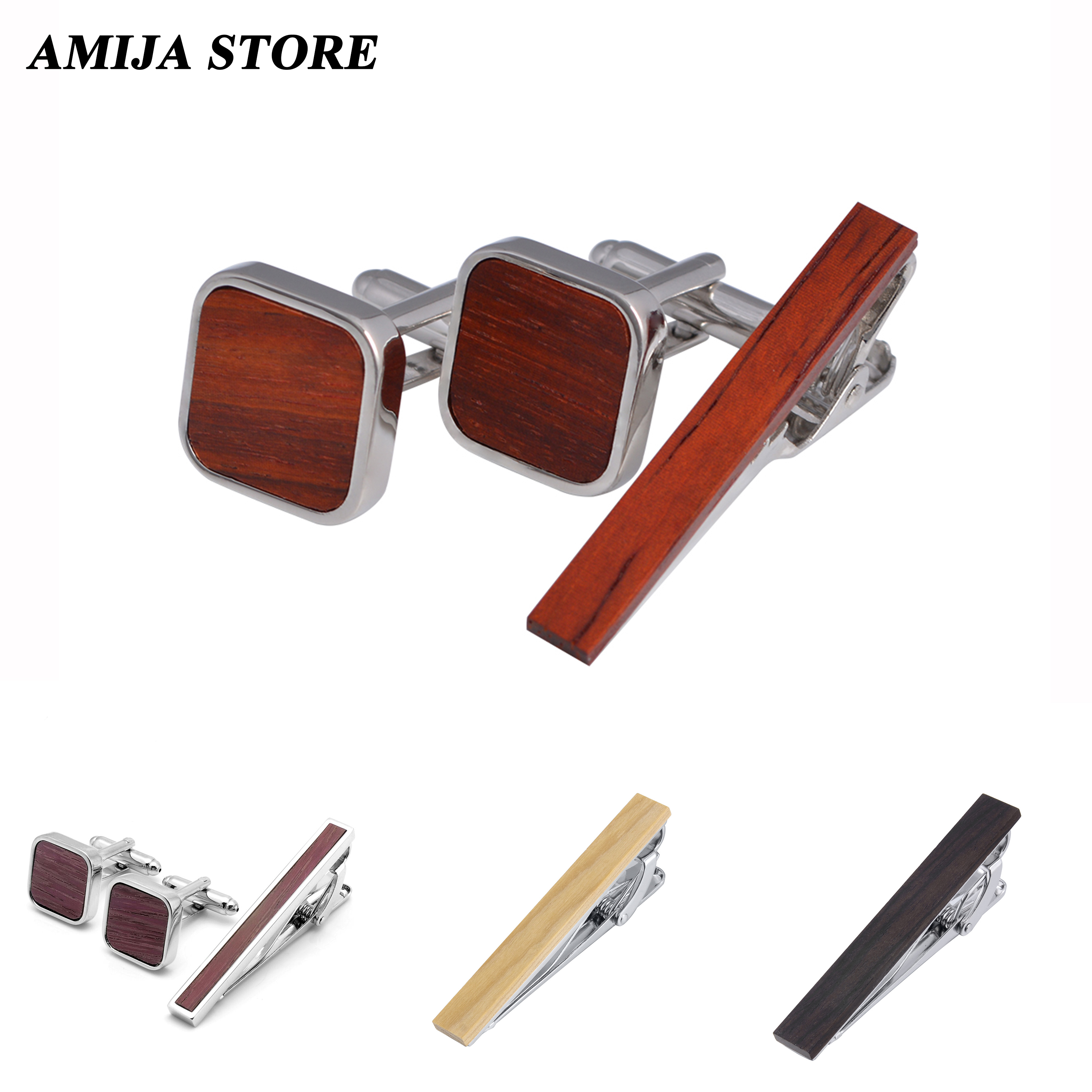 High Quality Wooden Cufflinks  - Tie Bar Set Gift のレビューと価格