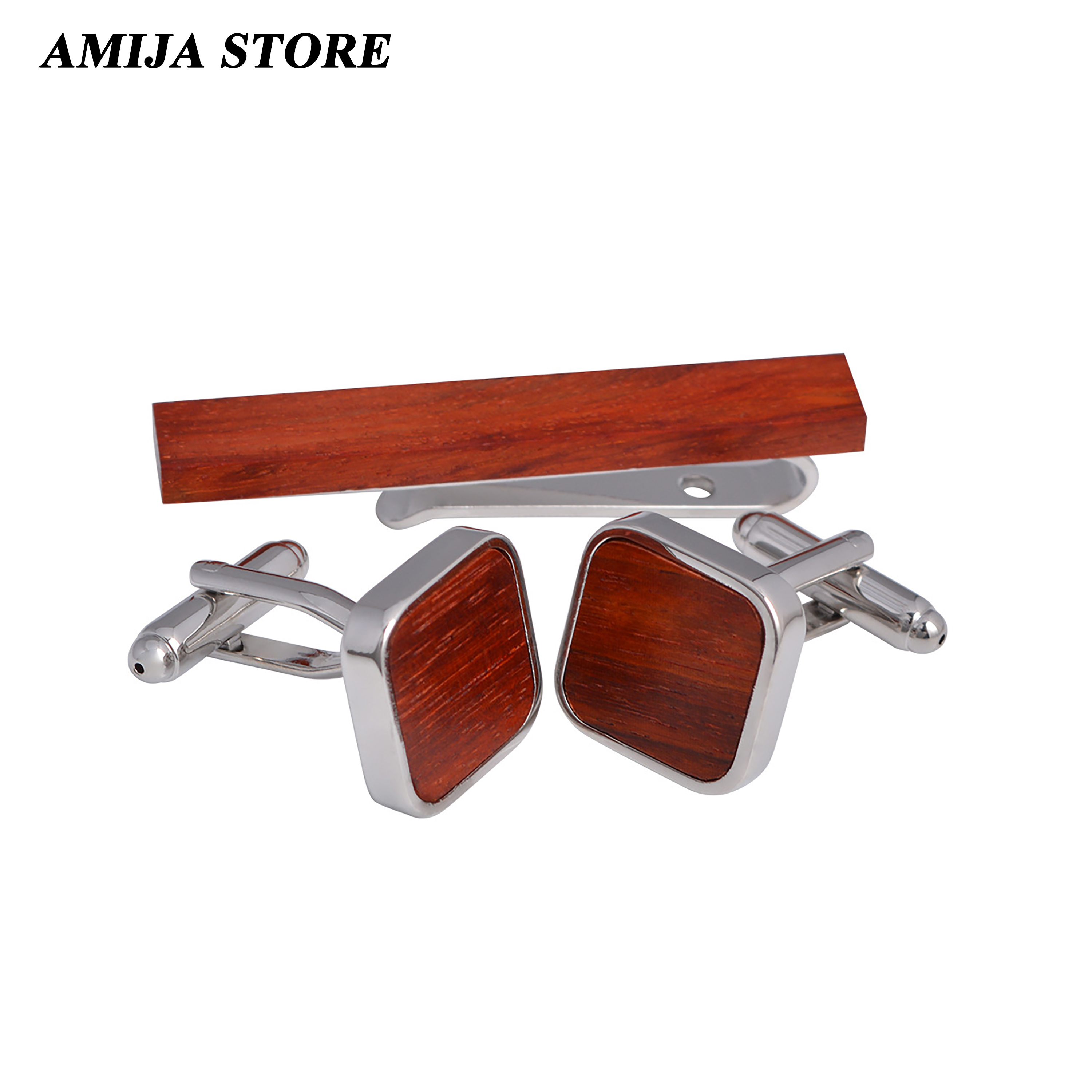 High Quality Wooden Cufflinks  - Tie Bar Set Gift のレビューと価格