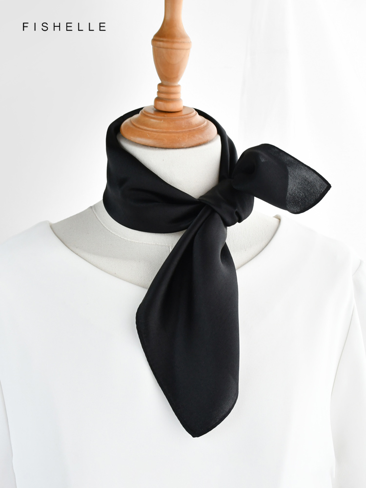 Solid color black pure silk sc - Ascot Neck Scarf のレビューと価格