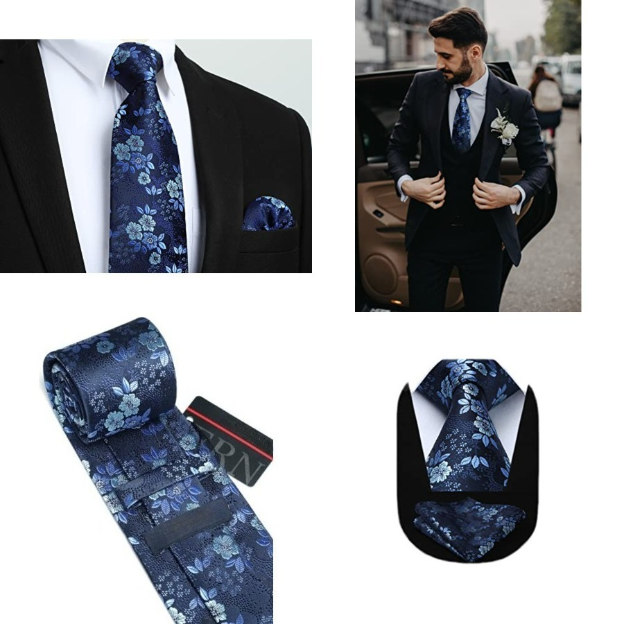 Men Floral Ties Woven Classic  - Pocket Square Set のレビューと価格
