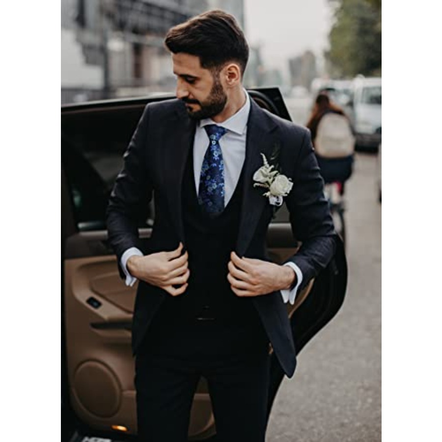 Men Floral Ties Woven Classic  - Pocket Square Set のレビューと価格