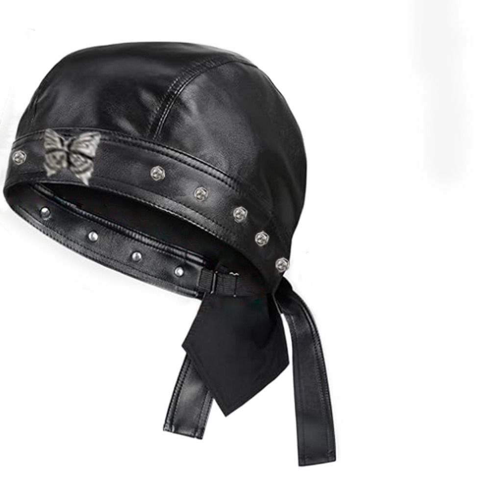 New PU Leather Black Biker Cap - Bandana Doo Rag のレビューと価格